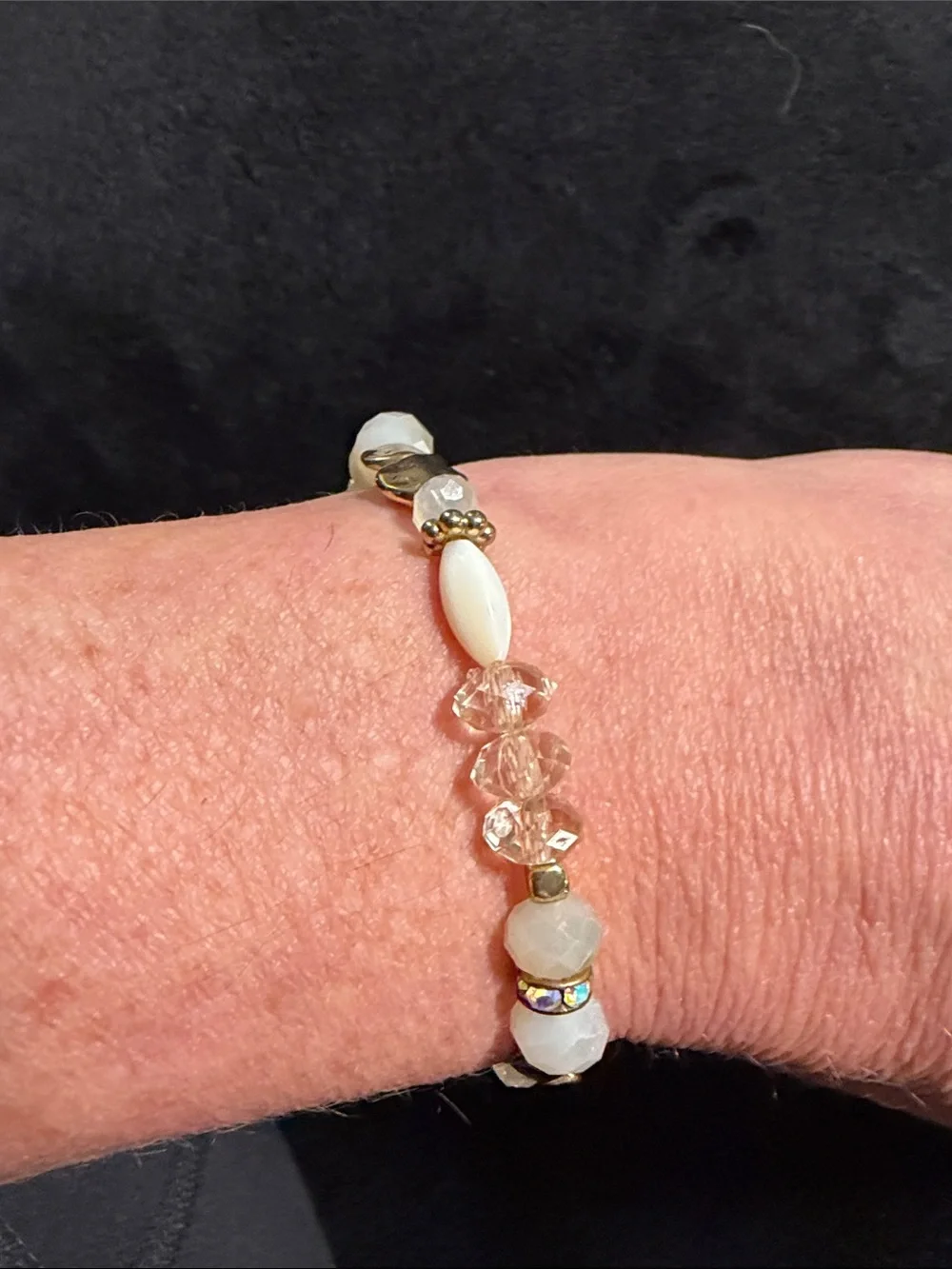 Artisan White Gold Crystal Beaded Stretch Bracelets Set of 2